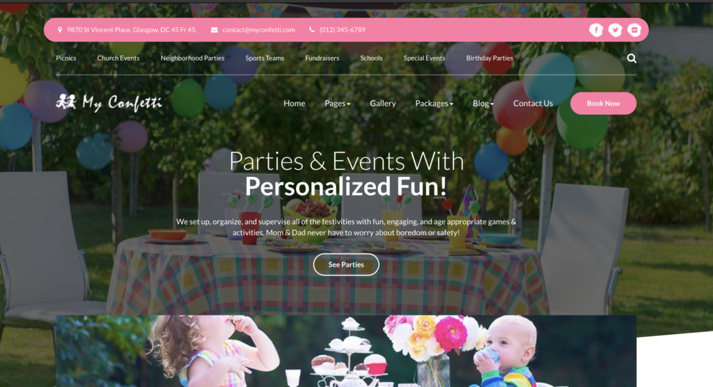 Thème WordPress Confetti pour l'organisation de fêtes d'enfants